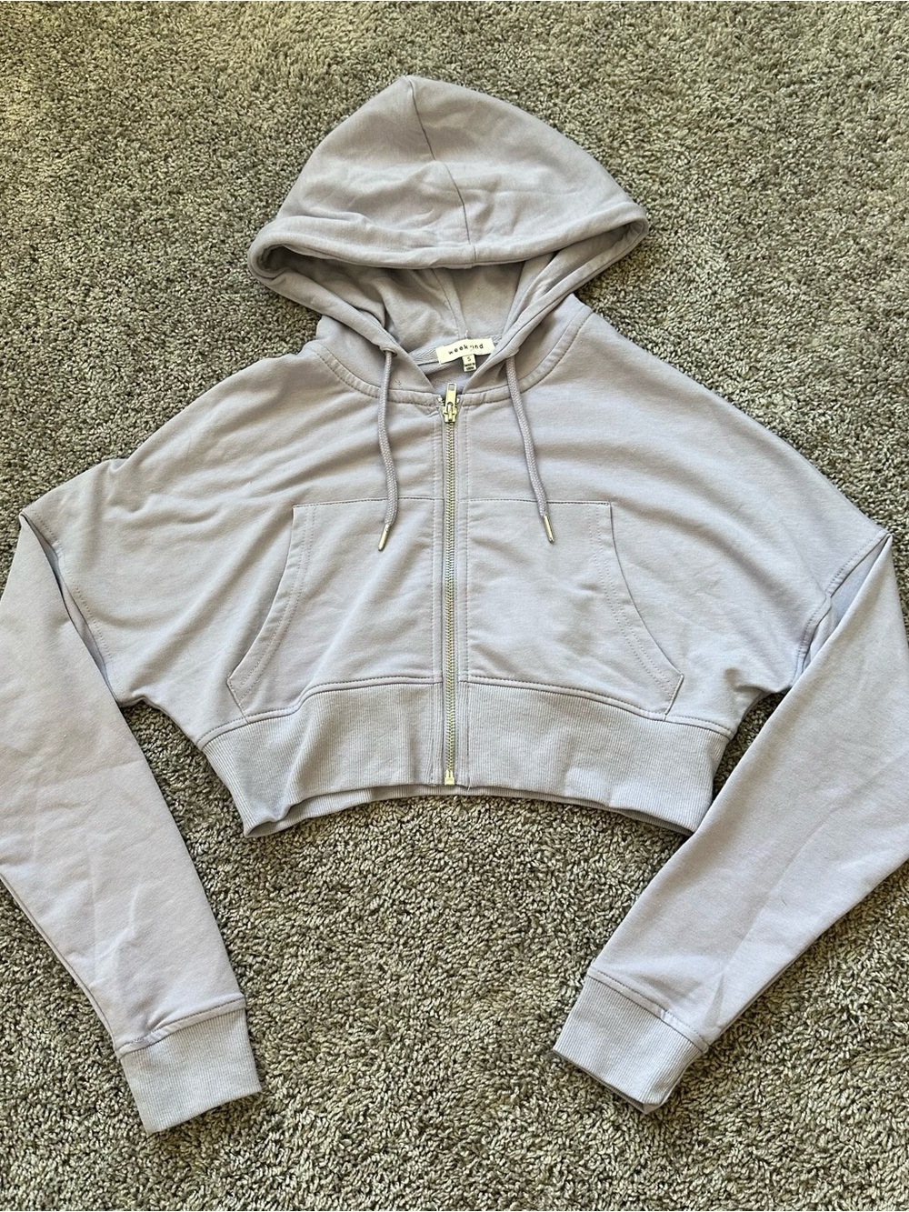 Cropped Lavender Zip-Up Hoodie Bomber Jacket